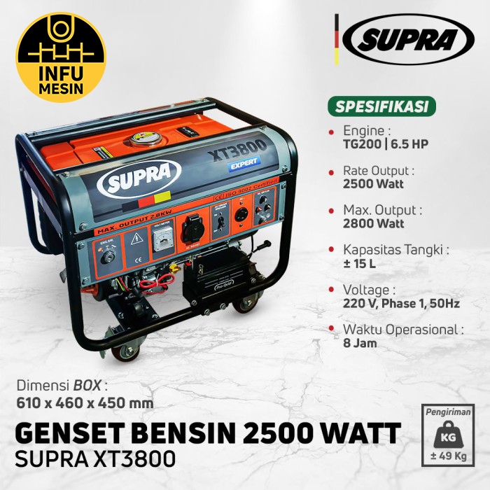 GENSET 2500 WATT SUPRA XT3800 GENERATOR SET BENSIN