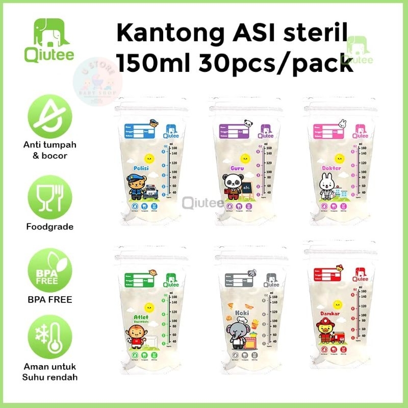 Kantong Asi Qiutee baby asip plastik 150ml Breastmilk storage bag 150ml isi 30 pcs Kantong Asi Steri