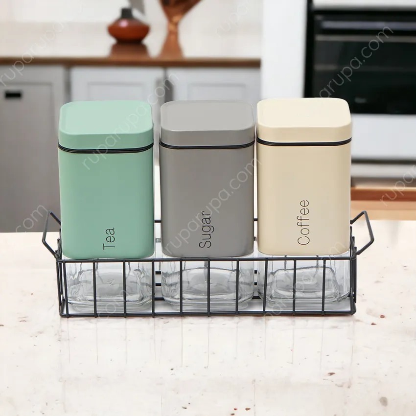 Set Canister 3pcs Dengan Rak Stoples Kopi Teh Gula Serbaguna 1300ml WMO IF4866
