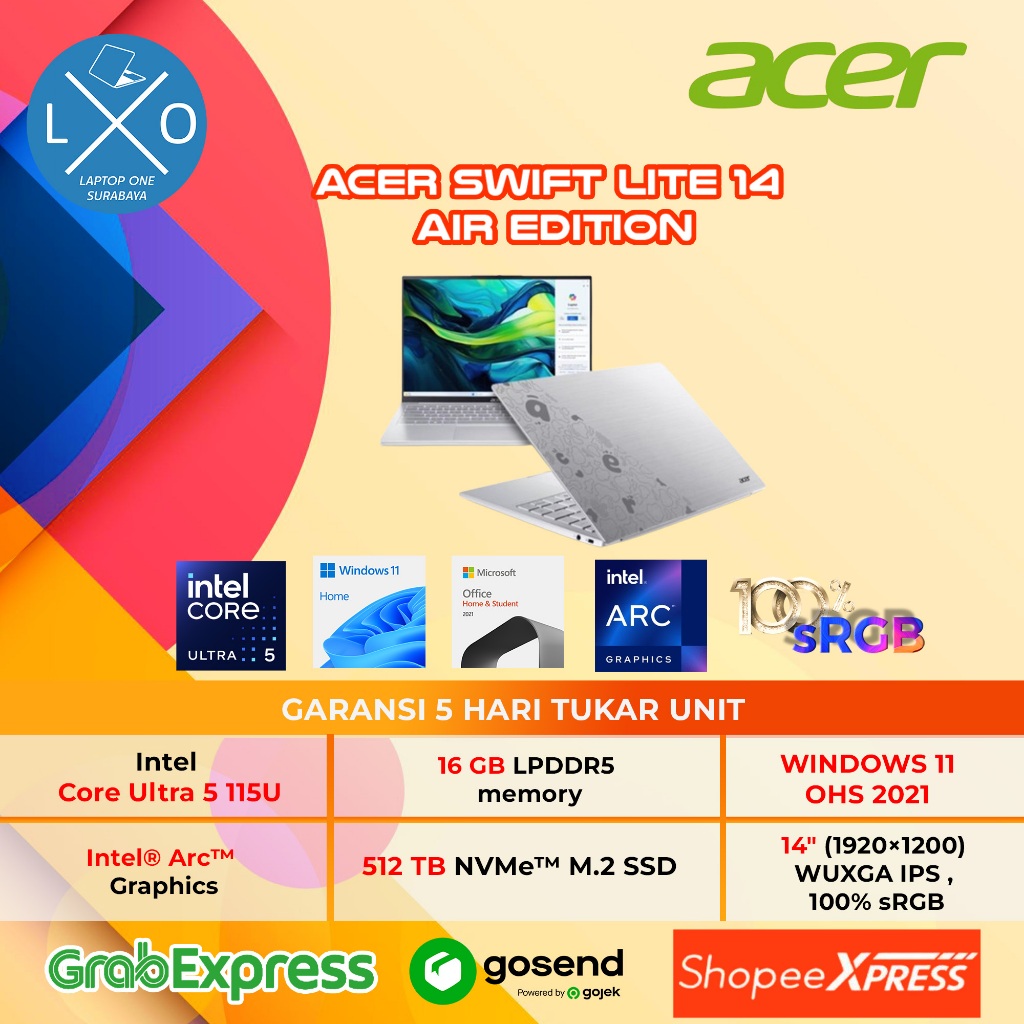 Laptop Acer Swift Lite Ultra 5-115U 16GB 512GB 14" WUXGA Windows 11 + OHS - Acer Swift Air Edition