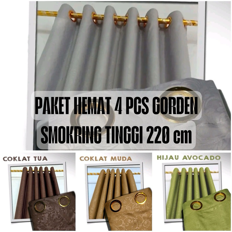4 Pcs Gorden Smokring Katun Micro 110x220cm - Bahan Tebal, Tidak Luntur, Lembut