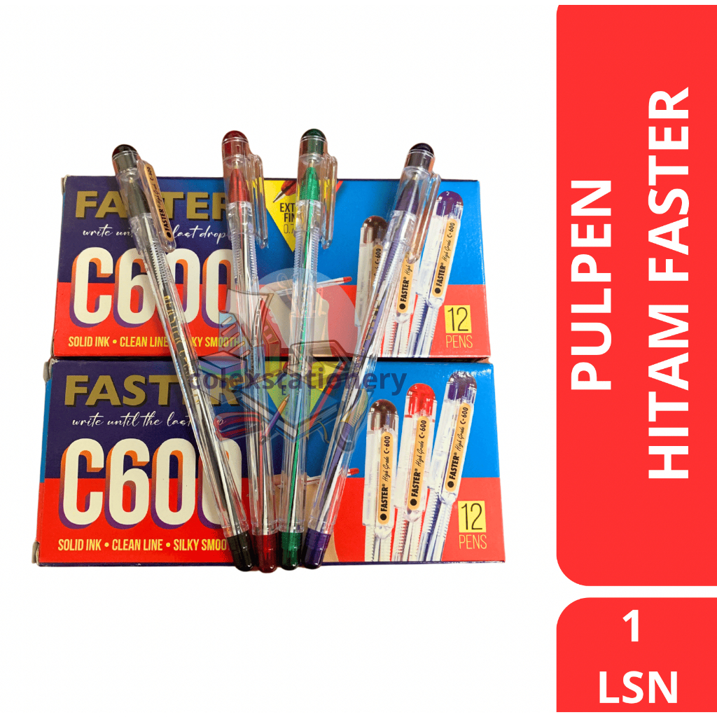 

[1 LUSIN] Pulpen Faster Warna Hitam Anti Macet Extra Fine 0.7mm Murah Isi 12 Pcs C600