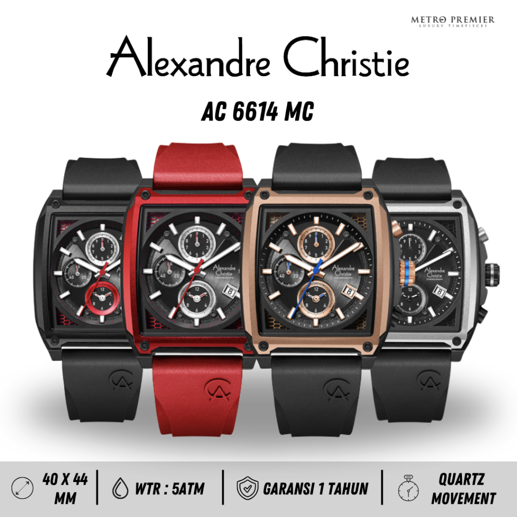 Jam Tangan Alexandre Christie Pria AC6614 AC 6614 Analog Rubber Strap Original & Garansi Resmi 1 Tah
