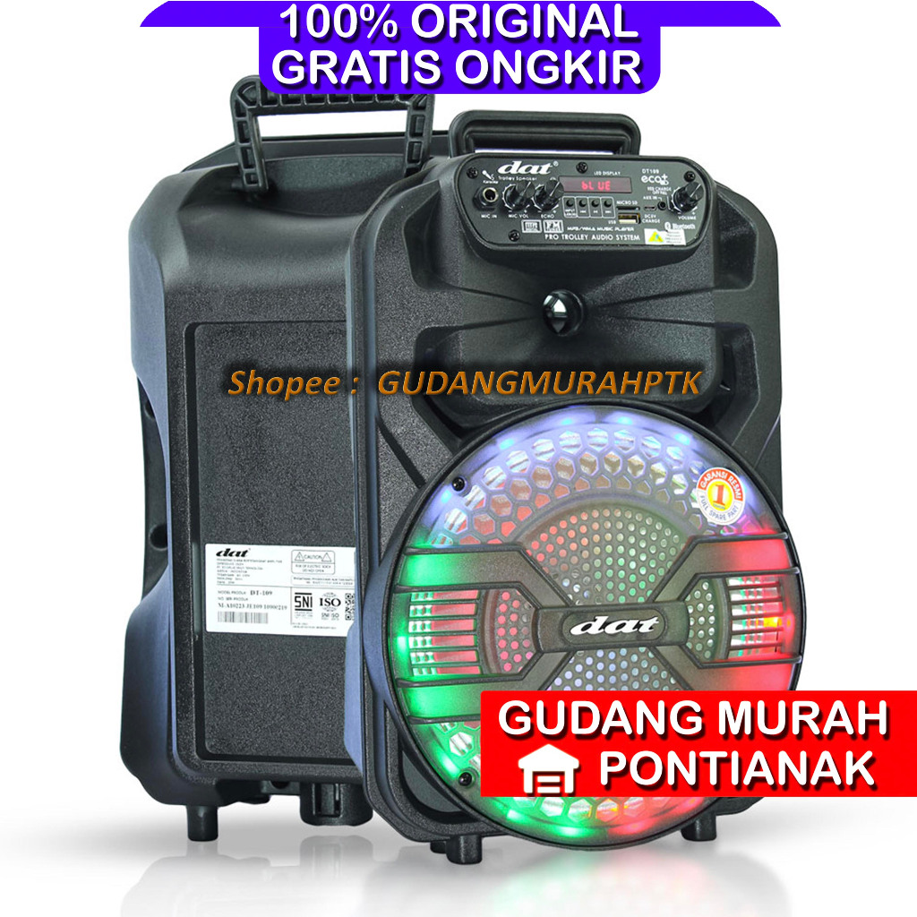 Speaker Portable 10 inch DAT DT 109 Free 2 Mic Wireless Eco + Salon Charge Bluetooth