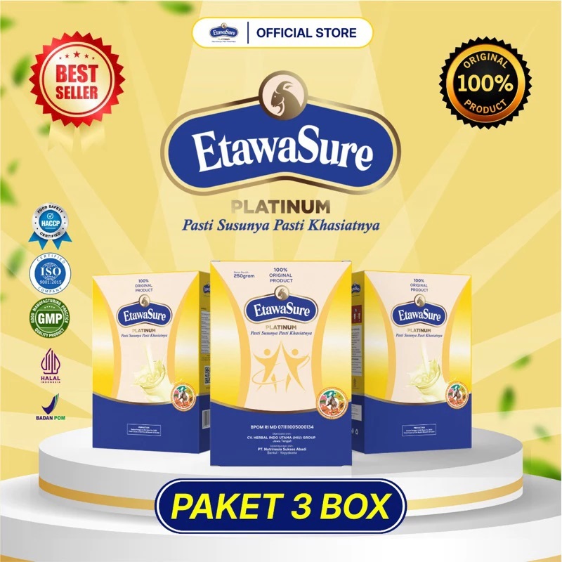 

Etawasure Platinum Susu Kambing Untuk Persendian Dan Pertulangan Paket 3 Box Kemasan 250gr
