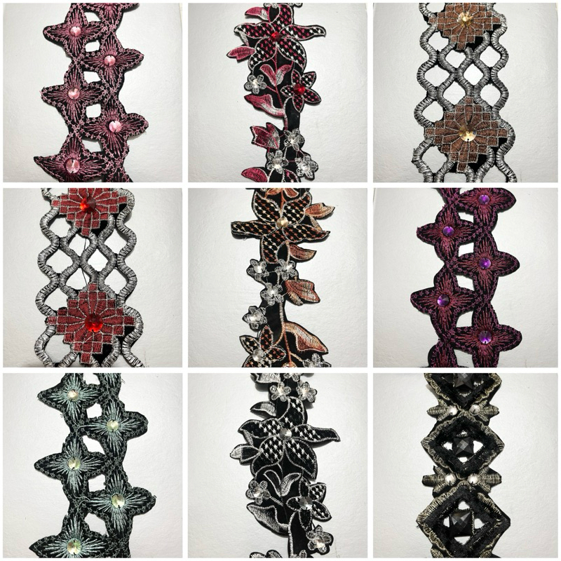 (5 Yard) Renda Diamond Bordir India / Renda Gosok Motif Mewah Sultan