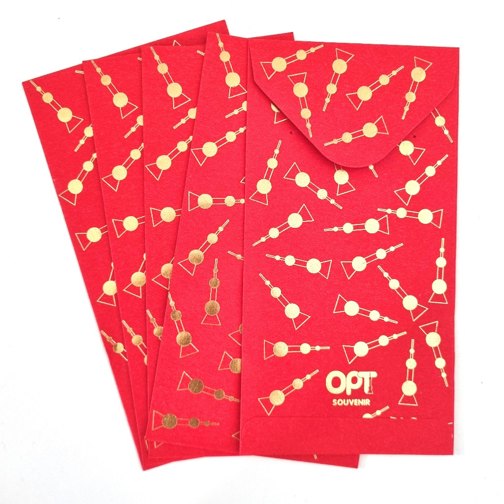 

5pc Souvenir Kertas Angpau Angpao Hongbao Amplop Merah Panjang Imlek Sincia Gong Xi Fa Cai OPT Menara Oriental Pearl Tower The Bund Shanghai