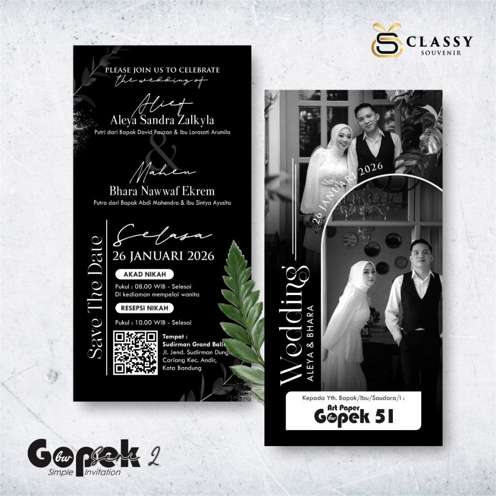 UNDANGAN PERNIKAHAN SIMPLE - UNDANGAN NIKAH FOTO ELEGAN GOPEK BW SERI 2  - ELEGAN INVITATION