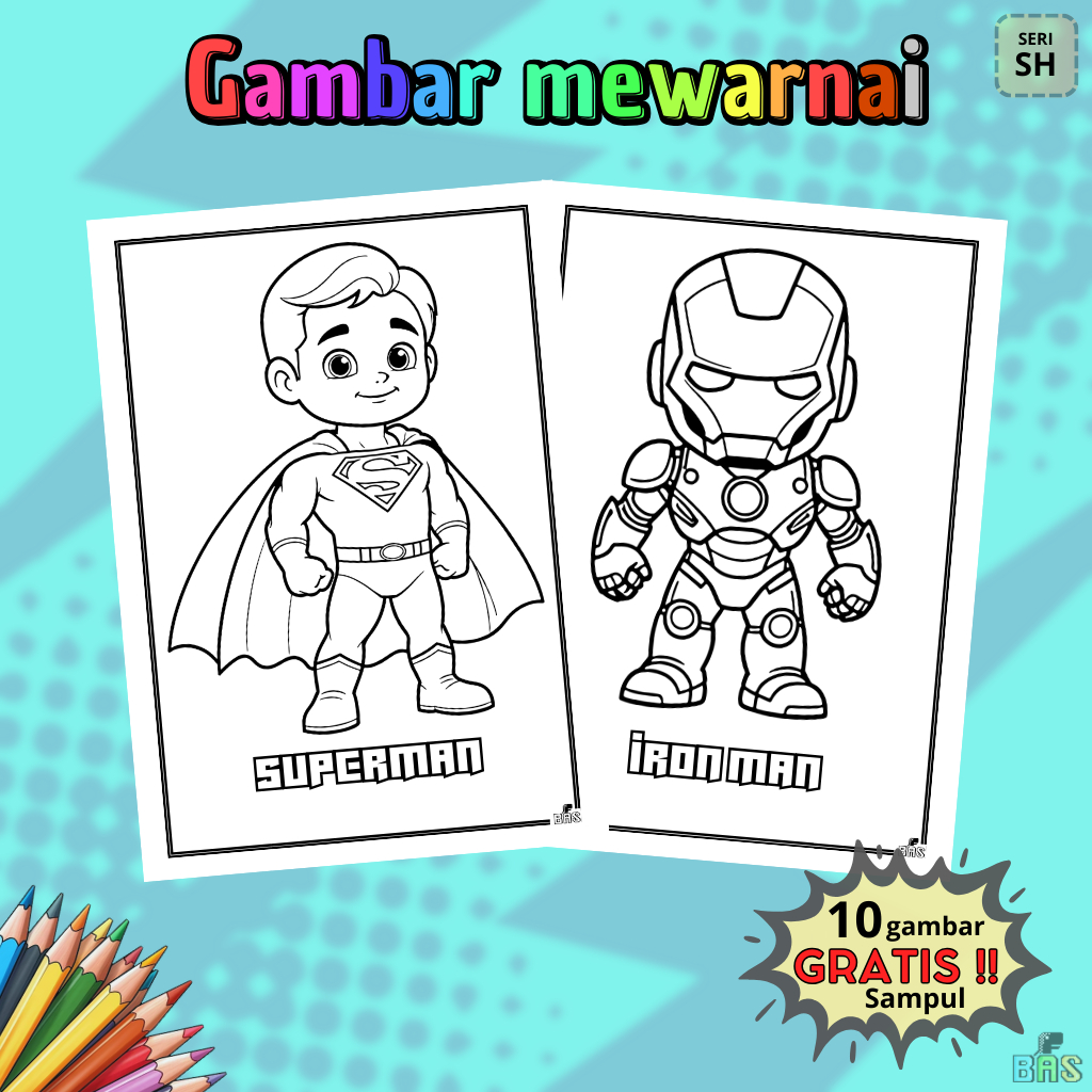 

Mewarnai gambar 10 lembar A5 tema Superhero untuk anak PAUD TK SD kertas HVS 80 gsm terlaris termurah