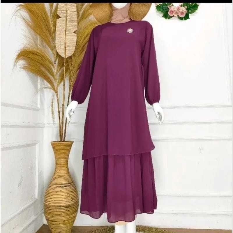 Gamis Ceruty Polos Burgundy M L XL XXL (Ld 100,110,120cm)