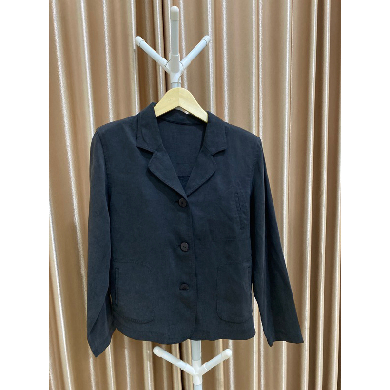 blazer crop hitam