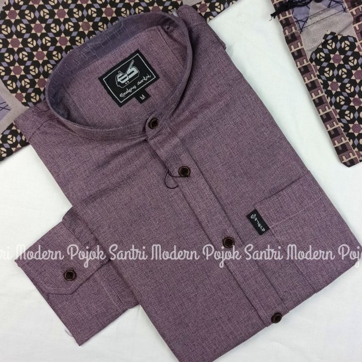 KODE B62L Baju Koko Kemeja Sanghai Lengan Panjang Warna Ungu Lavender Polos