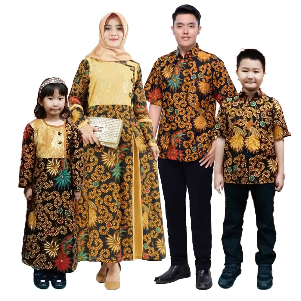 Baju Keluarga Couple Gamis Kemeja Anak Batik Latifa Brokat