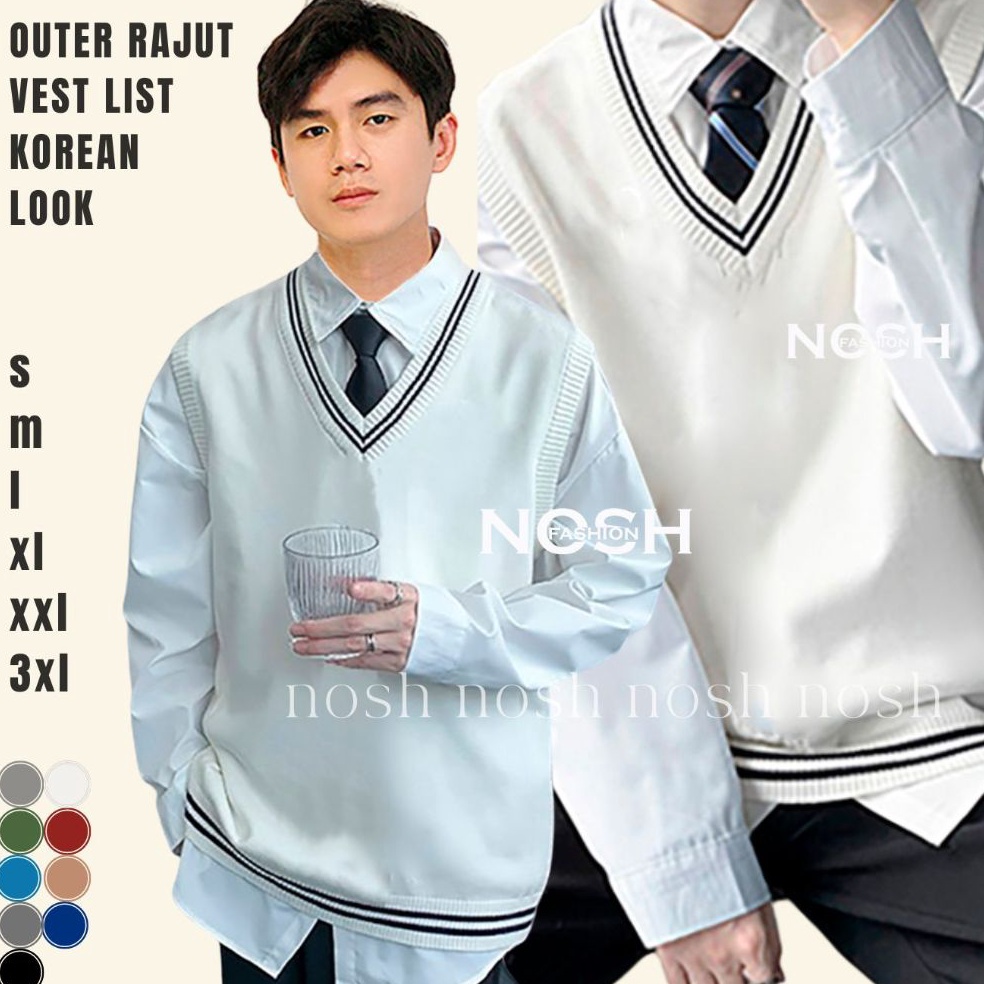 KODE E5J Rompi Rajut Korea List Putih  Sweater Rompi Korea Rajut Vneck  Vest Knit Rompi Kantor Kerja