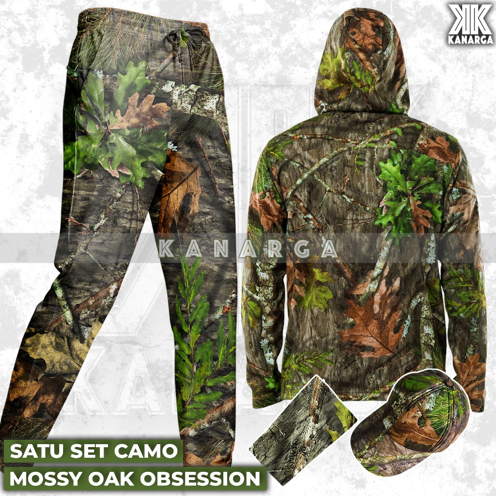 Satu Set Setelan Baju Hoodie Celana Topi Kamuflase Camo Seragam Perbakin Hunting Berburu Orsava