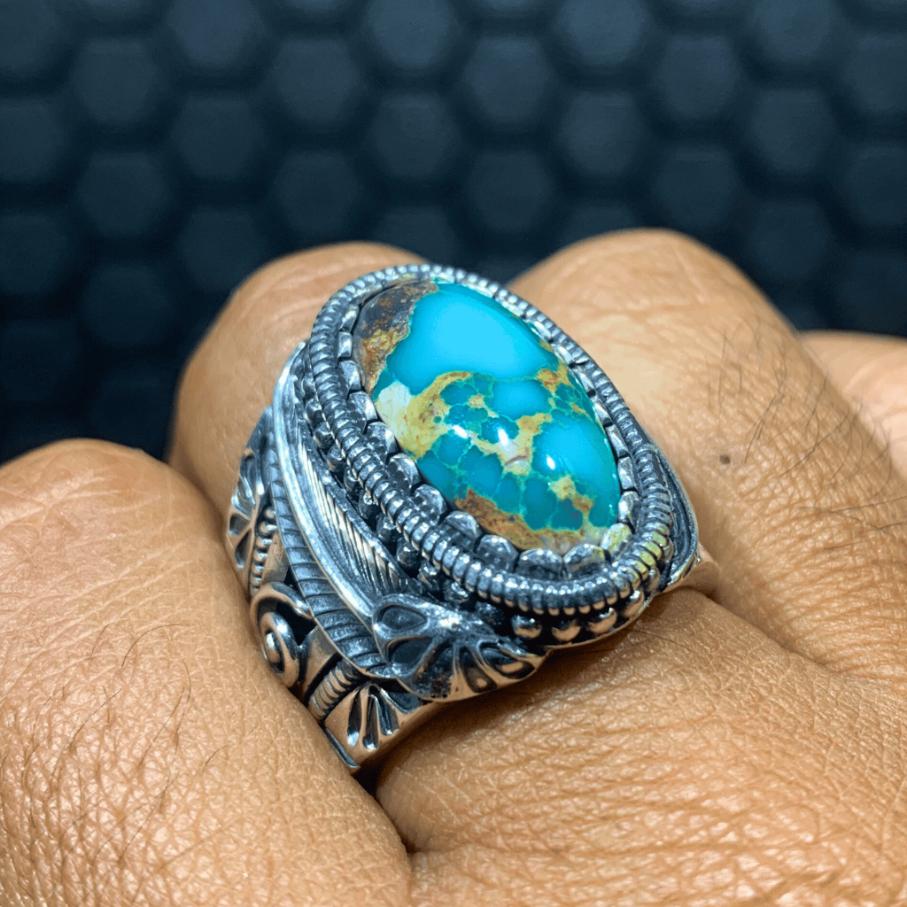Pirus Persia Tosca Gradasi Urat Emas Ring Perak Navajo Size 8