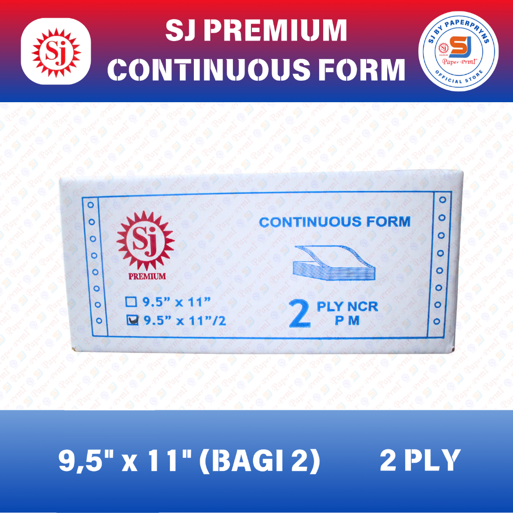 

SJ PREMIUM Continuous Form 9,5" × 11/2" (BAGI 2) - 2 PLY - NCR Sheets