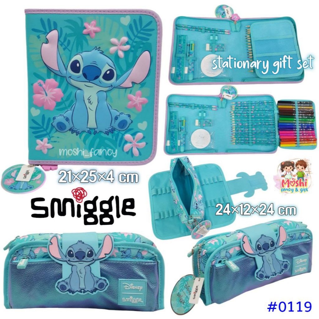Smiggle Midi Zip Kit Stationary Gift Set Disney Stitch / Pencil Case Set Smiggle Stitch  / Set Alat 
