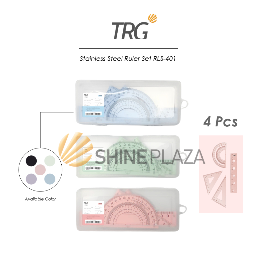 

TRG Stainless Steel Ruler Set Pastel Color 15cm RLS-401 - Paket Penggaris Besi Matematika Busur Derajat Siku Mistar 15 cm TRG