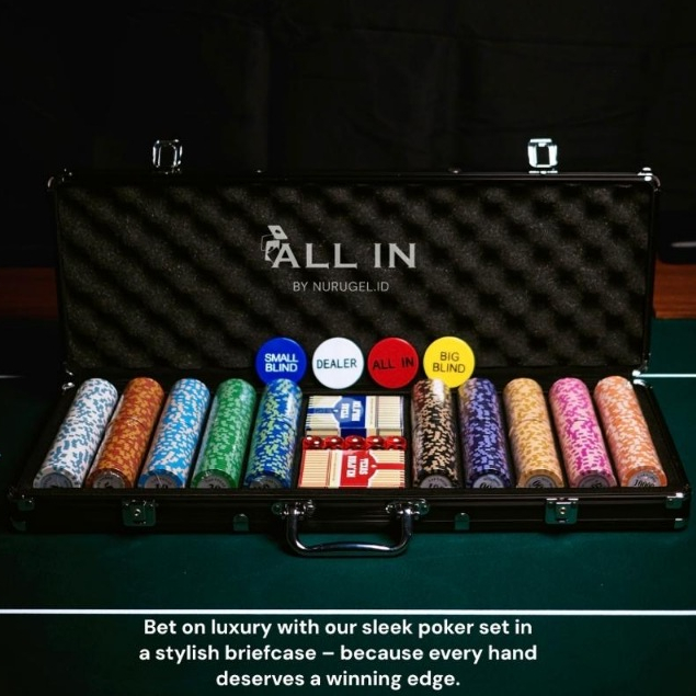 Poker Chip Set 500 pcs Premium Clay Coin + Suitcase + Premium Rubber Playmat 180cm x 90cm