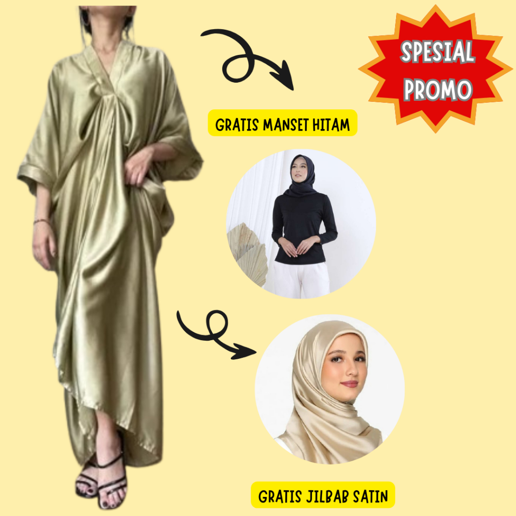 Paket 2in1 Gamis Satin Velet Polos Set Jilbab Kaftan Raya Warna Dress Polos Kaftan Tunik Satin Premi