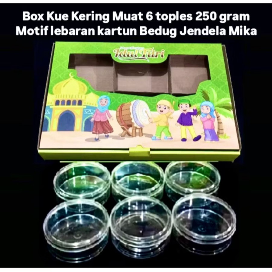 

Dus Mika Muat 6 Toples 250gr 38x25.5x5.3 Cm Motif Lebaran Hijau 2