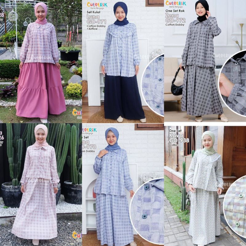vi3 2025 TERBARU  SET ROK Korean Style CUTETRIK TERBARU  setelan rok one set tunik anak remaja katun