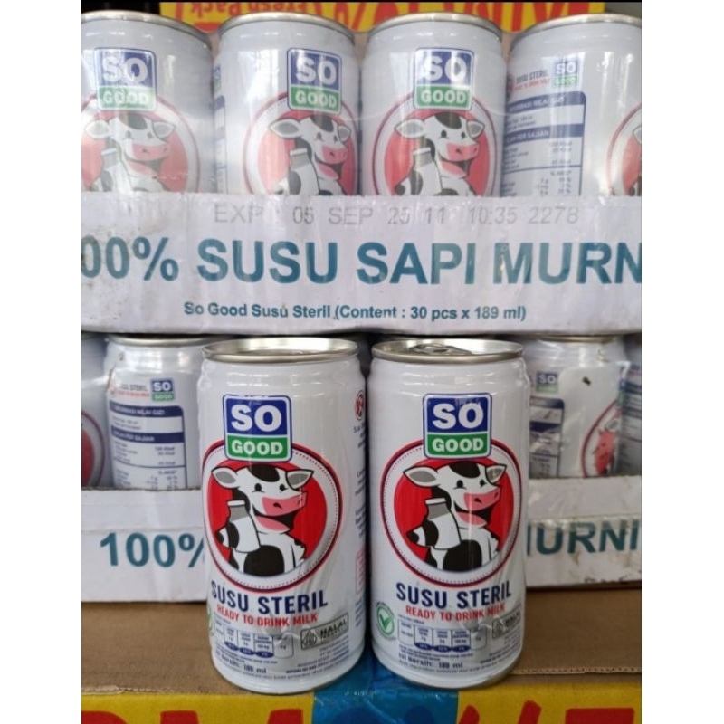 

Susu Steril SO GOOD Susu Sapi Murni 100% Satuan Eceran 189mL