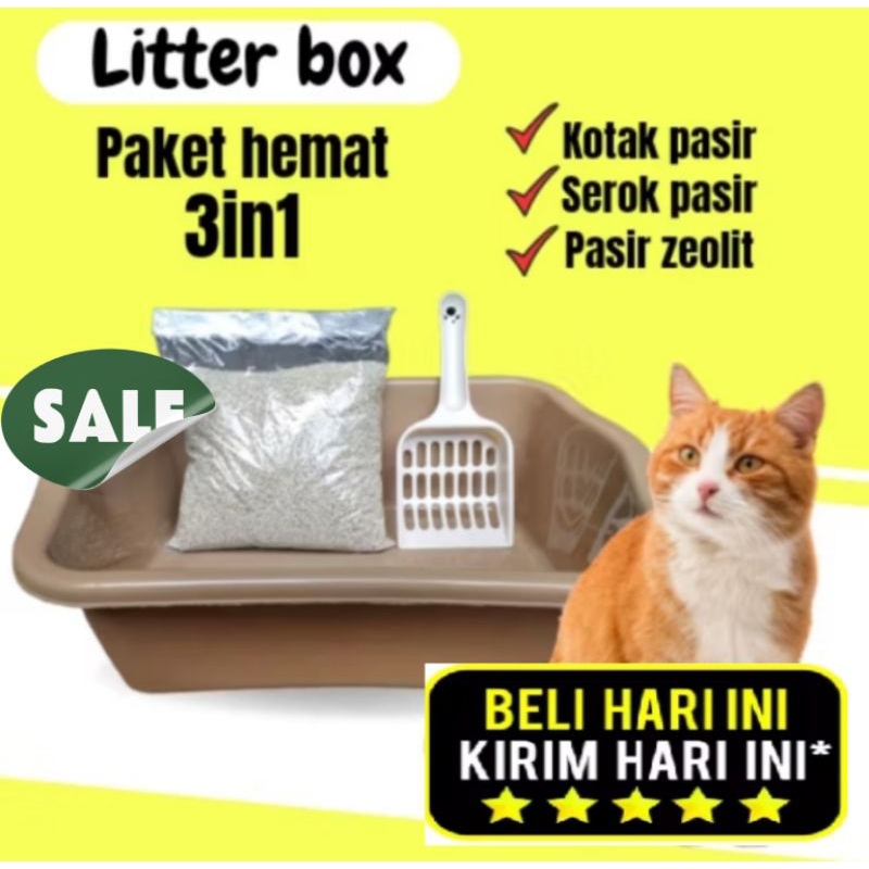 BASKOM BAK KUCING PLASTIK KOTAK/BAK PLASTIK 1 Set Tempat Pup Kucing bak pasir kucing