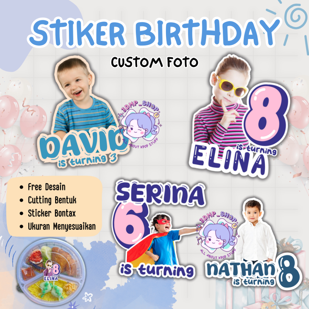 STIKER ULTAH ULANG TAHUN BIRTHDAY CUSTOM REQUEST GAMBAR FOTO