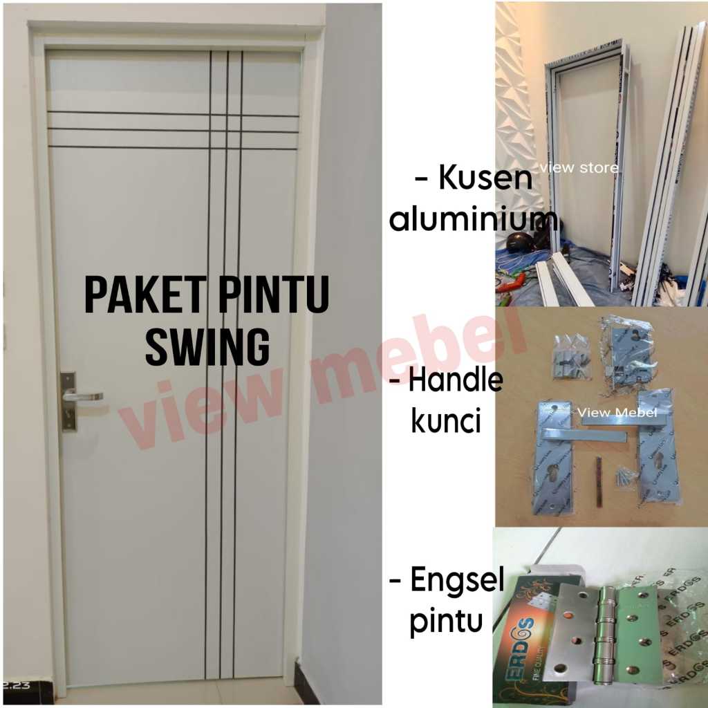 Paket Komplit Pintu Swing dan Kusen | Satu set pintu, kusen, handle & engsel tinggal pasang | pintu 