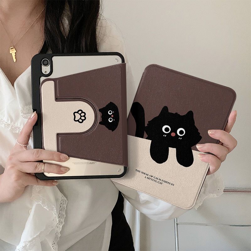 Cute black cat iPad Case For iPad 10th 9 8 7 6 pro 2024 2022 2021 Cover 360 Rotation iPad Air6 air 5