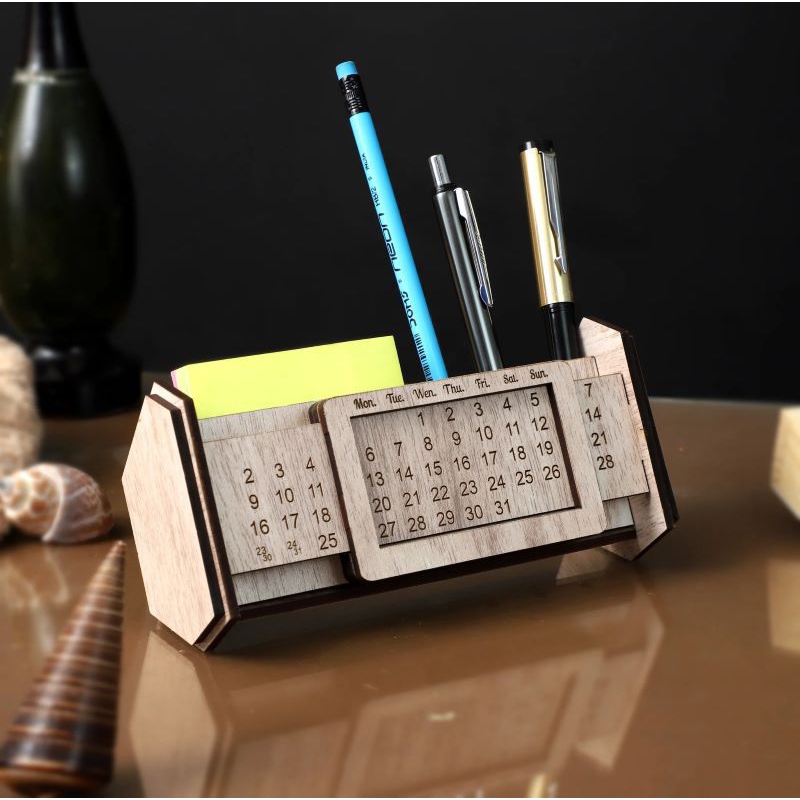 Kalender Abadi•kalender sepanjang masa•tempat pensil•kalender meja kantor•Grafir and cutting•Custom 