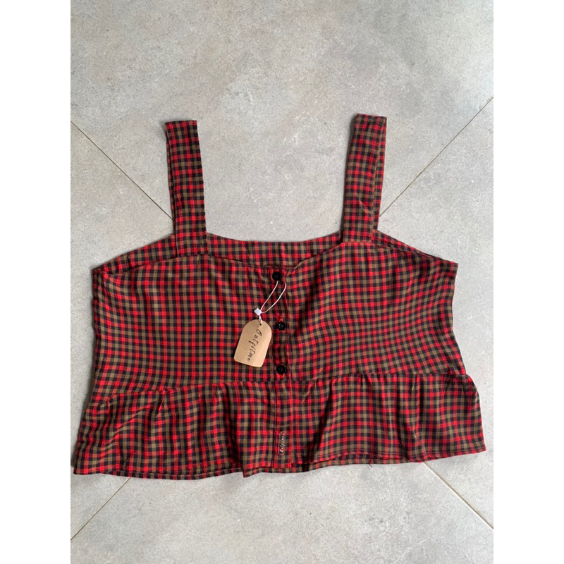 OUTFITME Vest Kotak kotak Crop/ Vest Wanita/Rompi Wanita Outer Kotak-Kotak Korean Style