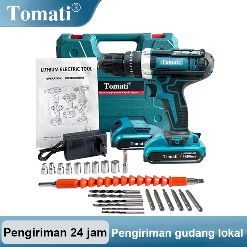 Tomati bonkyo 149vf Bor Mesin Elektrik Drill 10mm Set Reversible Mesin Bor Tangan Listrik Baterai Me