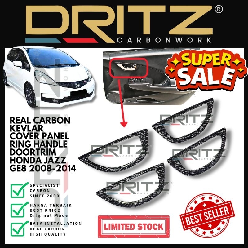 Asli Carbon Kevlar Cover Panel Ring Handle Doortrim HONDA JAZZ GE8 2008 2015 interior 9 10 11 12 13 