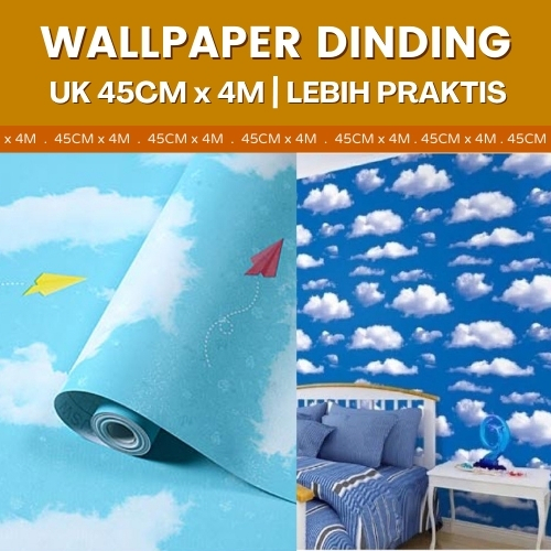 Wallpaper Stiker Dinding Kamar Tidur Anak Walpaper Atap Plafon Motif Awan Biru Langit Awan