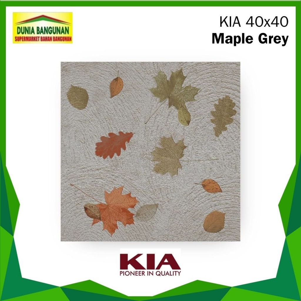 Keramik 40x40 KIA Maple Grey Keramik Lantai Teras / Keramik Taman / Keramik Motif Daun