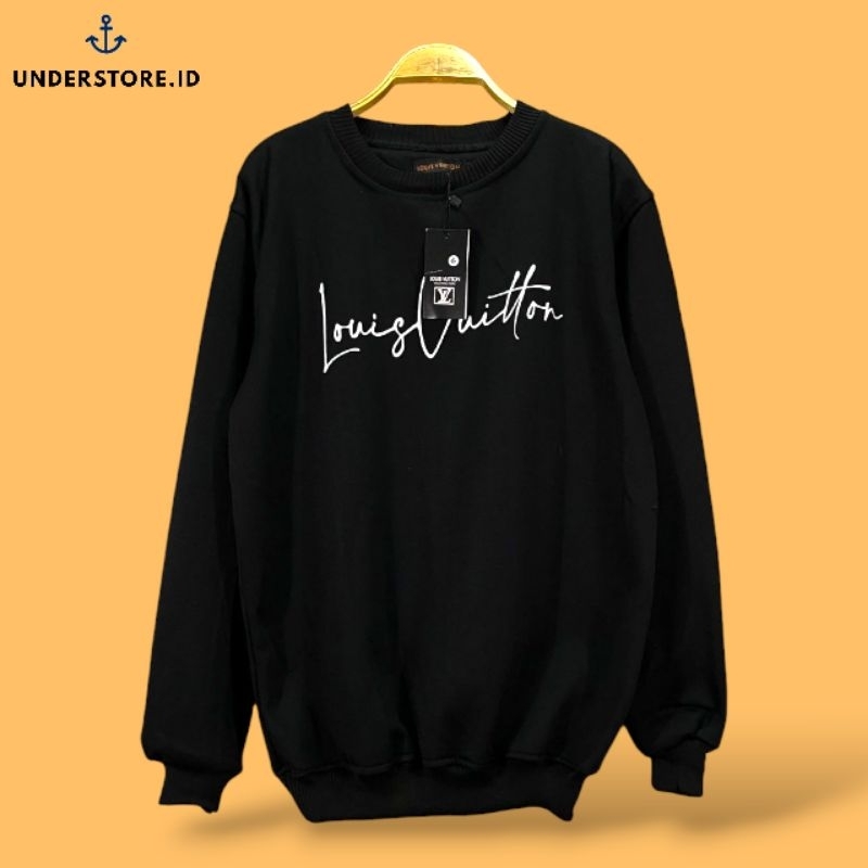 CREWNECK SWEATER LOUIS VUITTON X VLONE BLACK GRAPHIC FULLTAG PREMIUM HYPEBEAST UNISEX PRIA WANITA