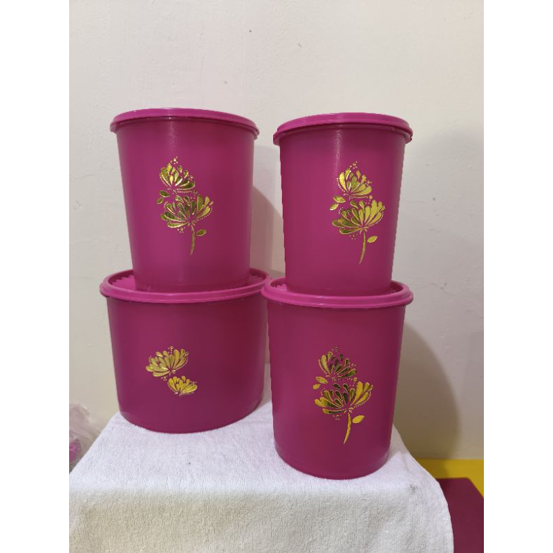 Toples tupperware motif bunga emas