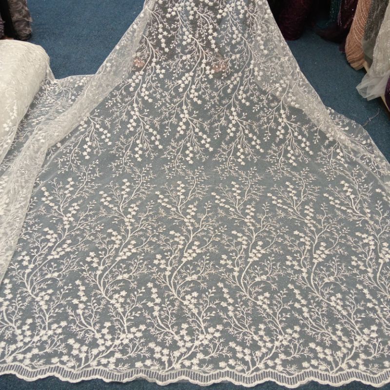 COD Kain tile bordir gliter/ Tile bordir motif akar+gliter