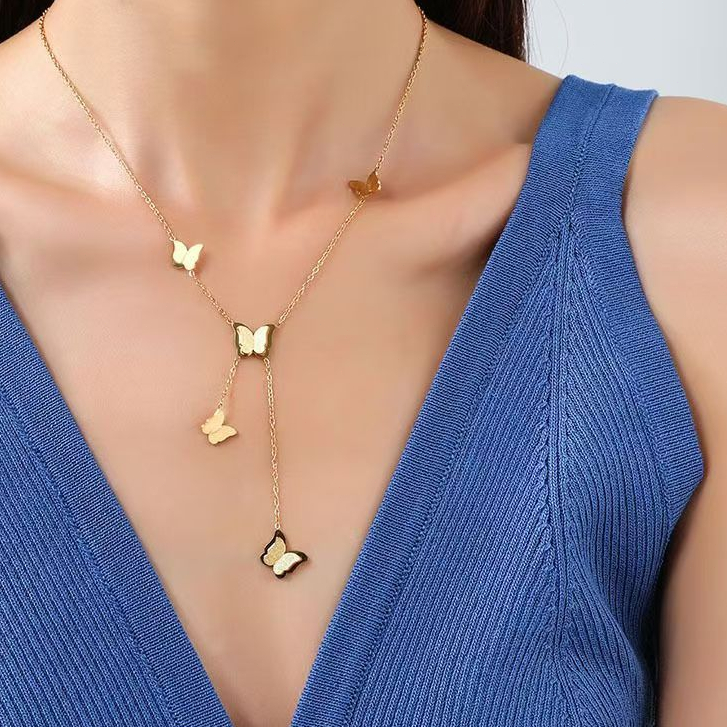 Kalung Titanium Wanita Korea Kalung Titanium Liontin Kalung Fashion Wanita Kalung Kupu-kupu