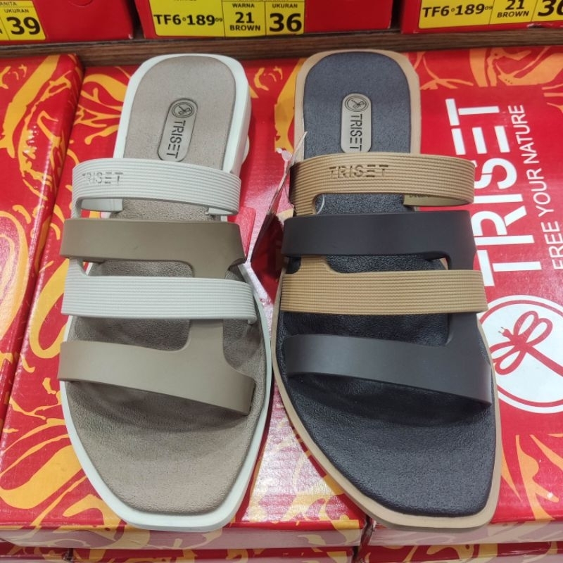 sandal flat triset original bahan karet