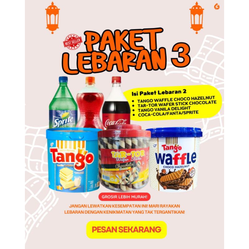 

PAKET LEBARAN 3 TOKO INUX DAPAT WAFFLE TANGO CHOCO HAZELNUT TAR TOR WAFER STICK TANGO VANILA DELIGHT DAN PILIHAN MINUMAN FANTA COCA-COLA SPRITE 1 LITER