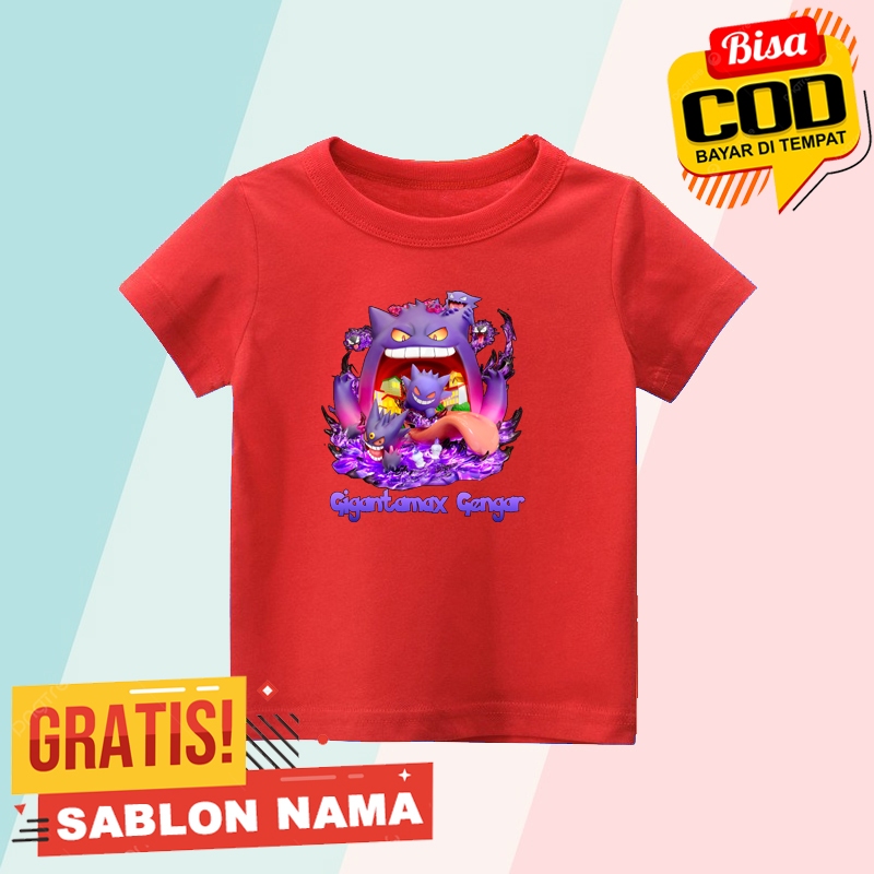 Baju Kaos Anak Gigantamax Gengar / Kaos Anak Laki Laki & Perempuan Custom Nama Gigantamax Gengar