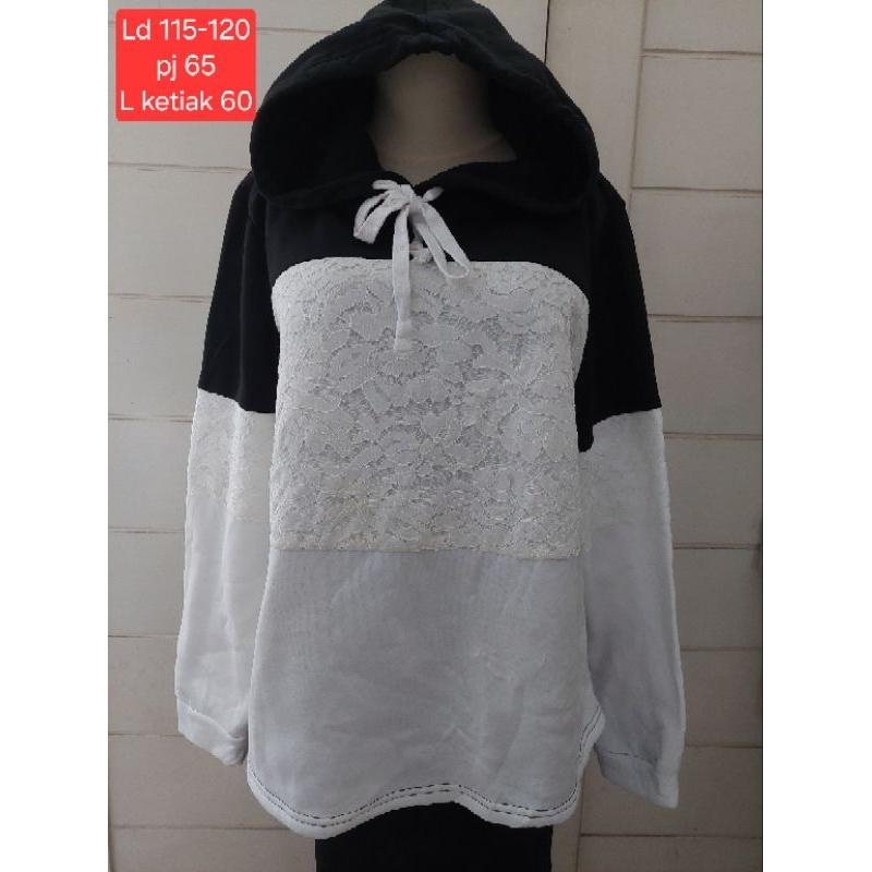 Shein jaket hoodie wanita  bahan katun mix brukat size jumbo size besar