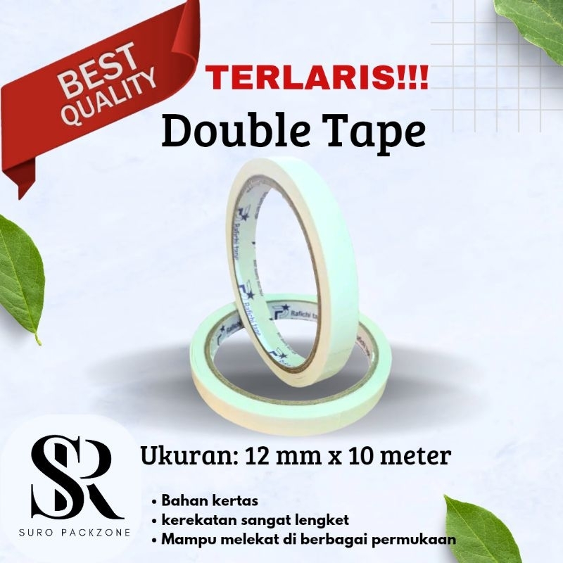 

Double Tape kertas ukuran 12 mm x 10 meter Solatip / isolasi bulak balik