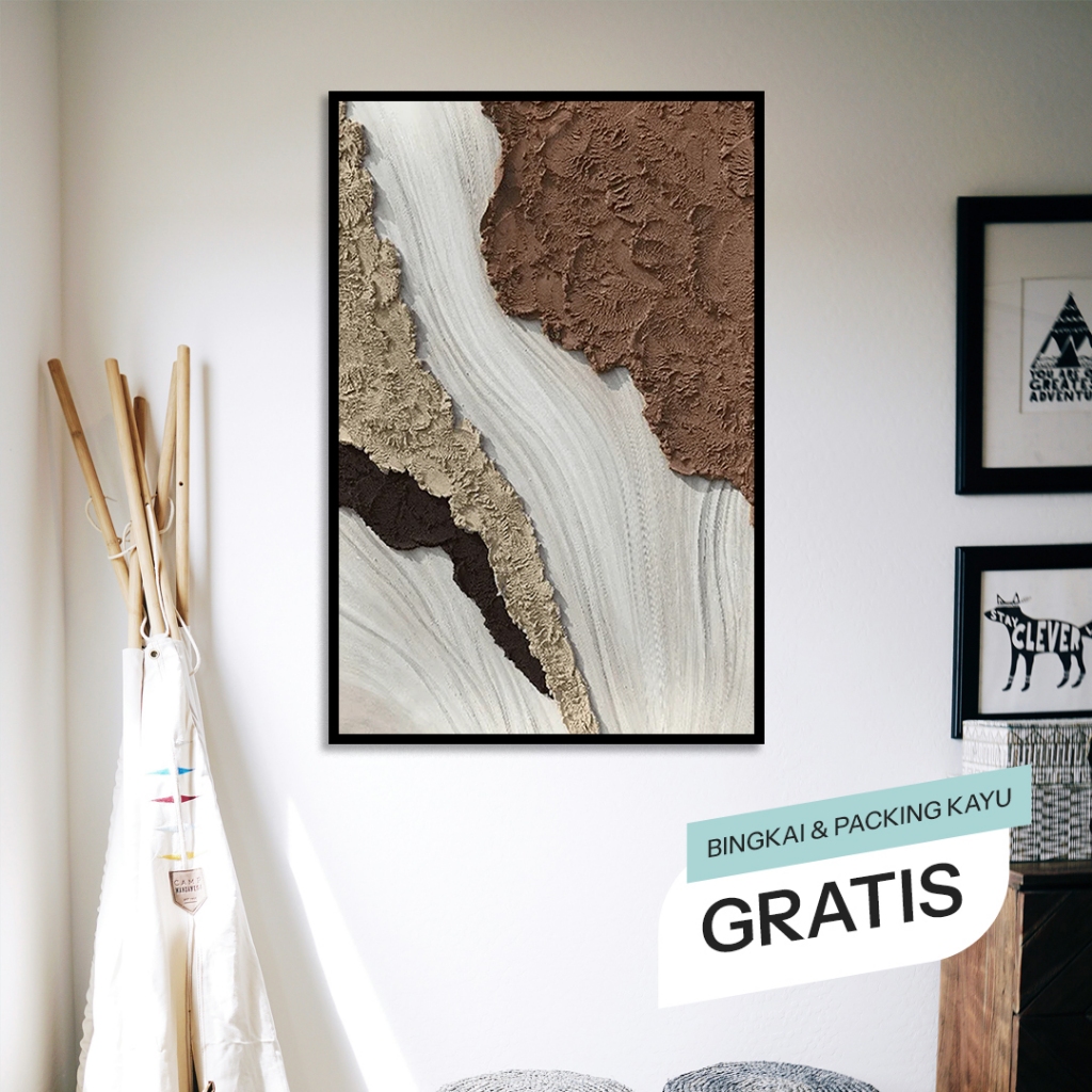 Lukisan Dinding Kanvas Abstrak Tekstur 3D Earth Tone Minimalis Aesthetic