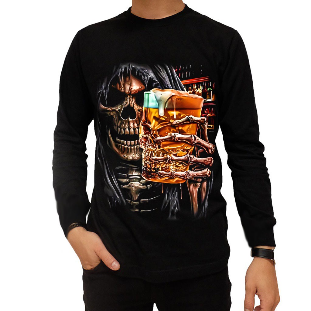 KAOS LENGAN PANJANG PRIA DEWASA BEER TENGKORAK | BAJU PANJANG PRIA DISTRO TERBARU KEREN