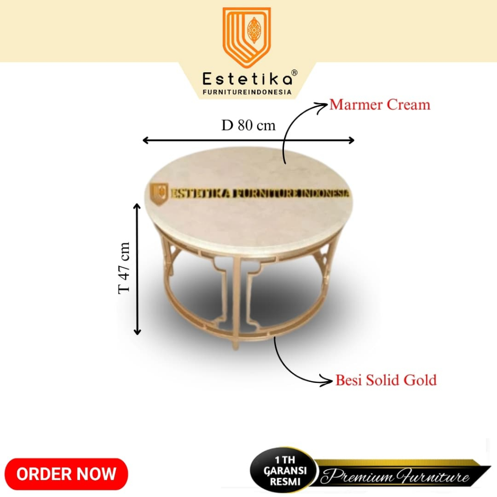 ESTETIKA FURNITURE INDONESIA Meja Tamu Minimalis Marmer Mozza Bulat Coffe Table D 80 cm Kaki Gold Me